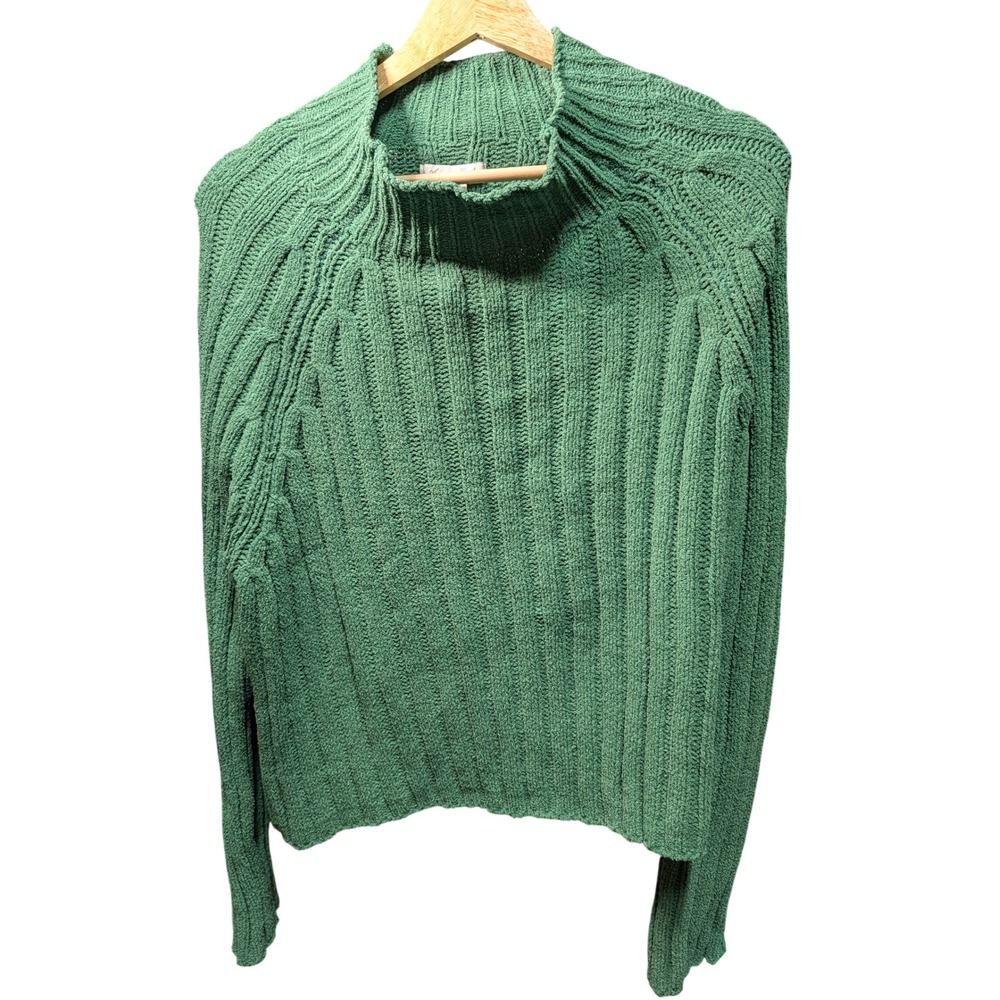 American Eagle Sweater Women XL Green Excellent Mock Neck Chenille Ribbed Knit